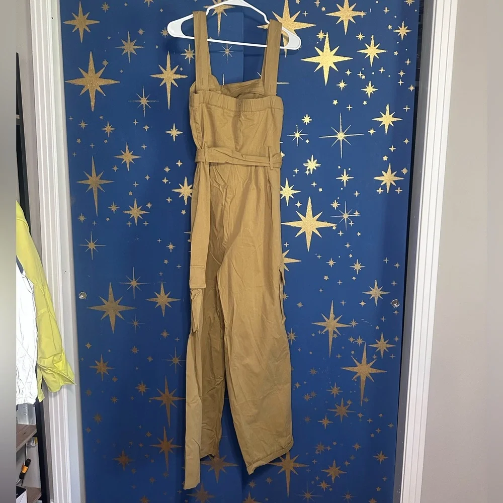 NWT Cider Cotton Mid Rise Utility Jumpsuit with Belted Waist L - Picture 9 of 12